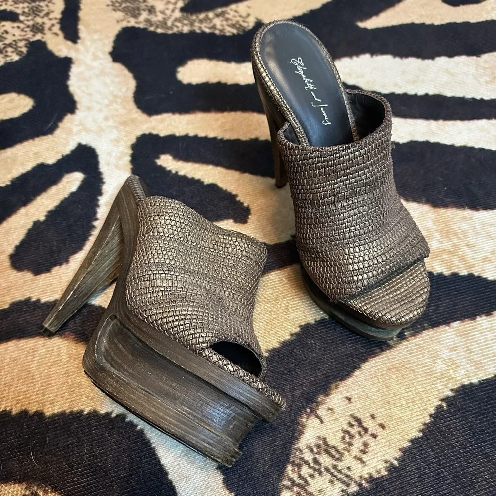 Elizabeth and James Woven Leather Sandal Fashion‎ Platform Slide Bronze 7.5